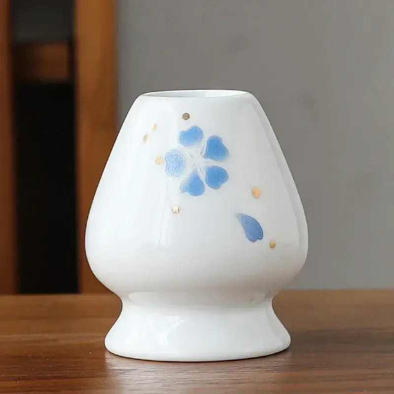 Hand painted white & brown landscape ceramic matcha whisk holder stand