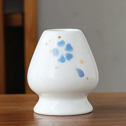 Hand painted white & brown landscape ceramic matcha whisk holder stand