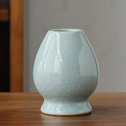 Hand painted white & brown landscape ceramic matcha whisk holder stand