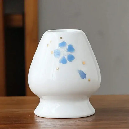 Hand painted white & brown landscape ceramic matcha whisk holder stand