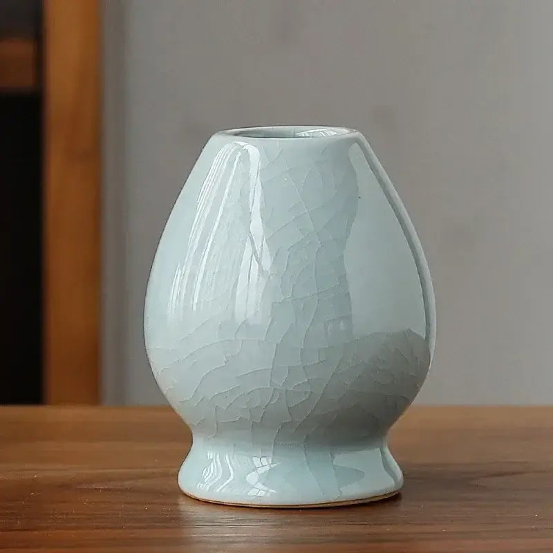 Hand painted white & brown landscape ceramic matcha whisk holder stand