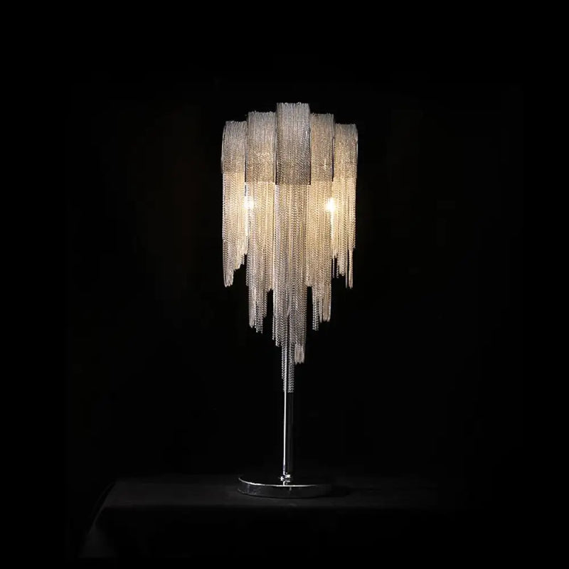 DecorBites™ Hand-Woven Aluminum Chain Tassel Accent Lamp - 2-Light Silver Table Light for Living Room