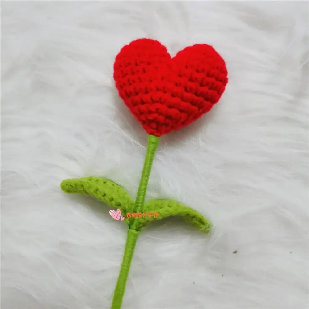 Hand woven love heart yarn crochet flower bouquet bedroom decor