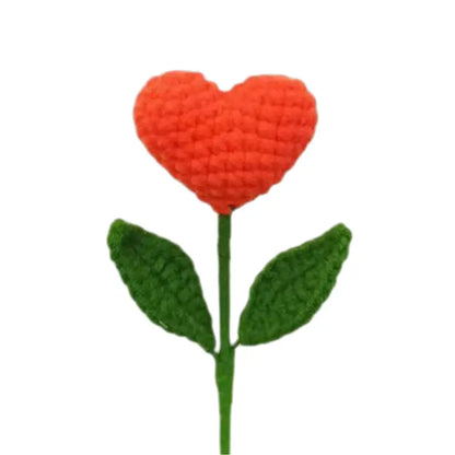 Hand woven love heart yarn crochet flower bouquet bedroom decor