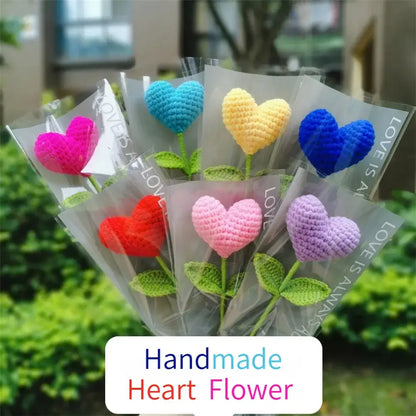 Hand woven love heart yarn crochet flower bouquet bedroom decor