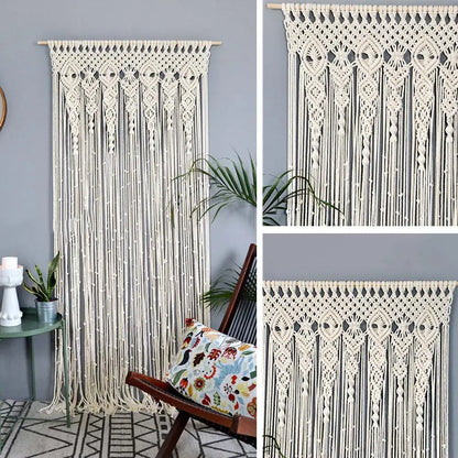 DecorBites™ Hand-woven Macrame Door Curtain Bohemia Wall Hanging Tapestry For Home Window Doorway Bedroom Living Room Wedding Backdrop Decor