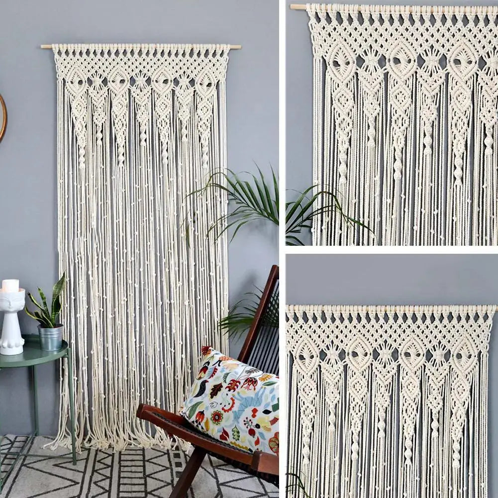 DecorBites™ Hand-woven Macrame Door Curtain Bohemia Wall Hanging Tapestry For Home Window Doorway Bedroom Living Room Wedding Backdrop Decor