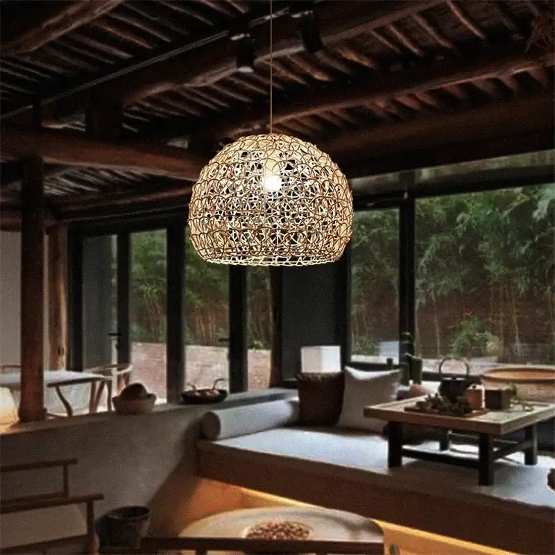 Hand woven rattan pendant light modern living room chandelier