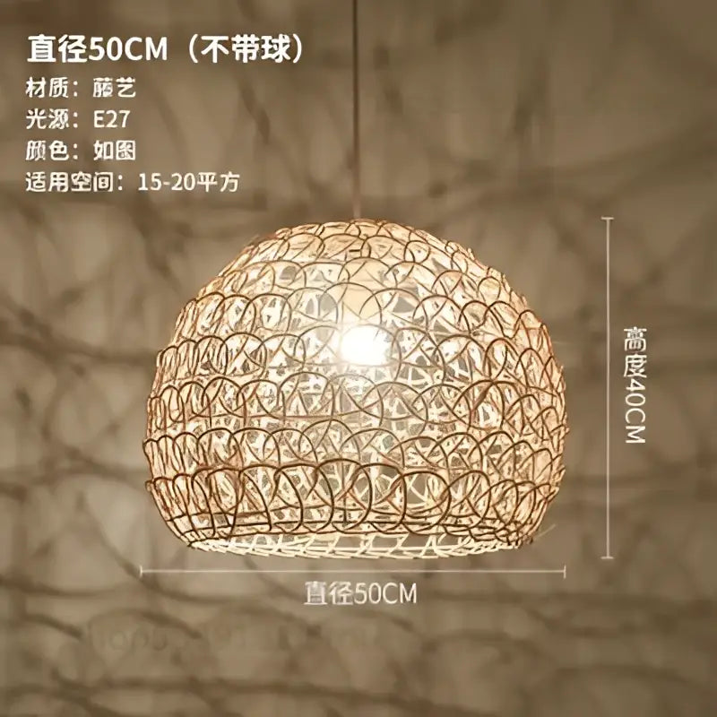 Hand woven rattan pendant light modern living room chandelier