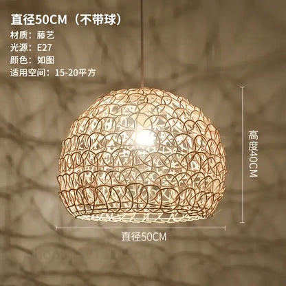 Hand woven rattan pendant light modern living room chandelier