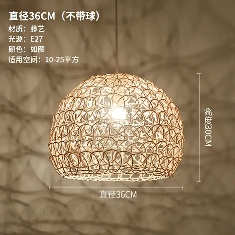 Hand woven rattan pendant light modern living room chandelier