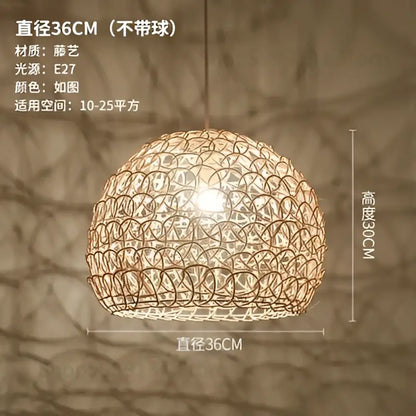 Hand woven rattan pendant light modern living room chandelier