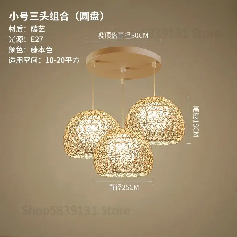 Hand woven rattan pendant light modern living room chandelier