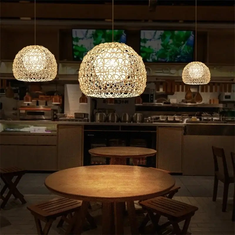 Hand woven rattan pendant light modern living room chandelier