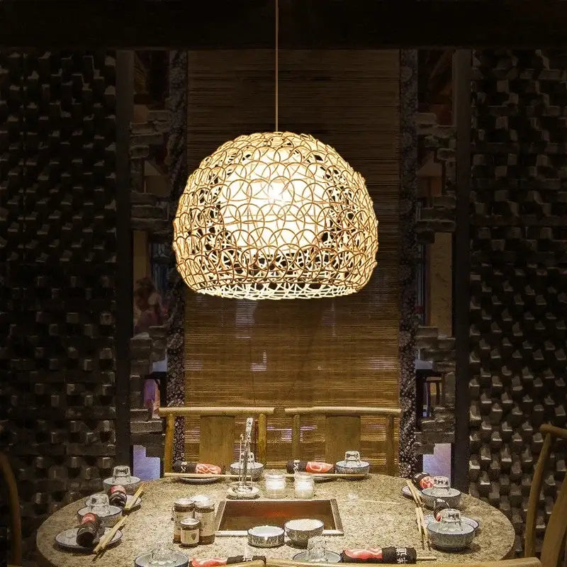 Hand woven rattan pendant light modern living room chandelier