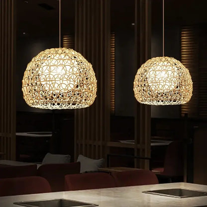 Hand woven rattan pendant light modern living room chandelier