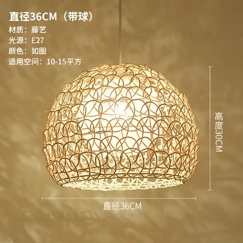 Hand woven rattan pendant light modern living room chandelier