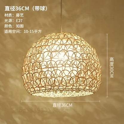 Hand woven rattan pendant light modern living room chandelier