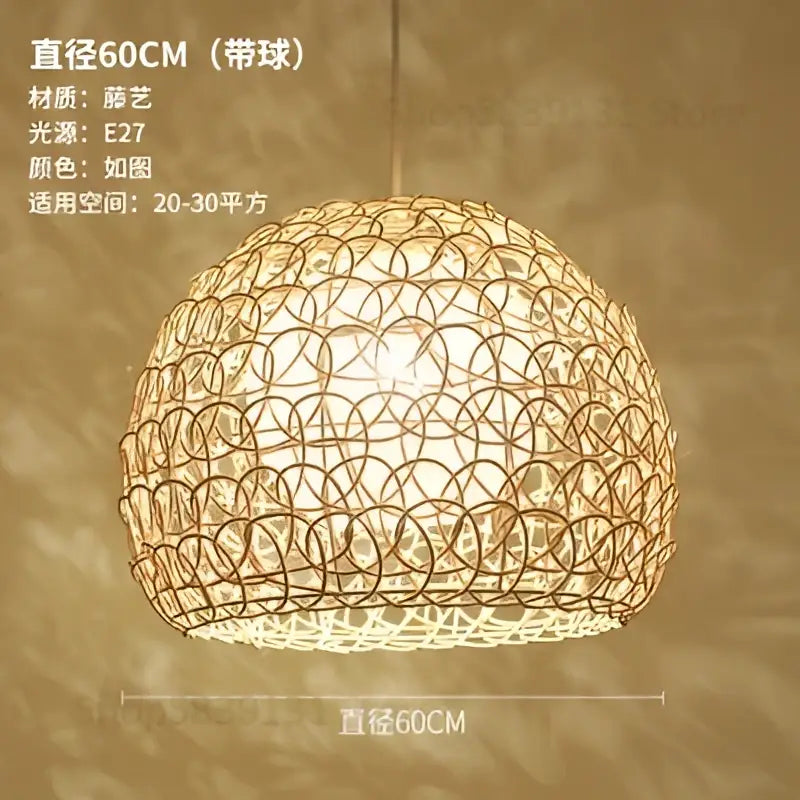 Hand woven rattan pendant light modern living room chandelier