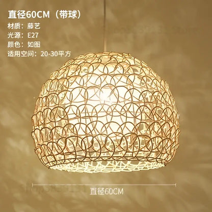 Hand woven rattan pendant light modern living room chandelier