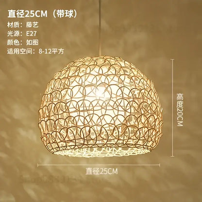 Hand woven rattan pendant light modern living room chandelier