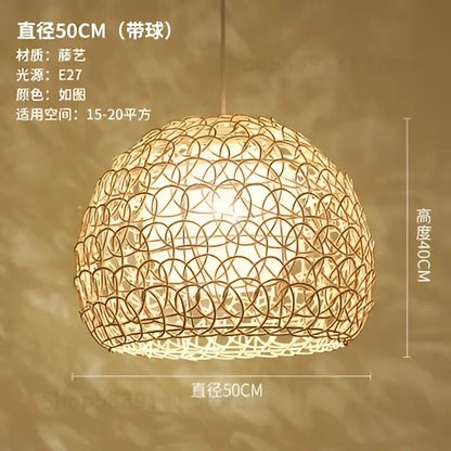 Hand woven rattan pendant light modern living room chandelier