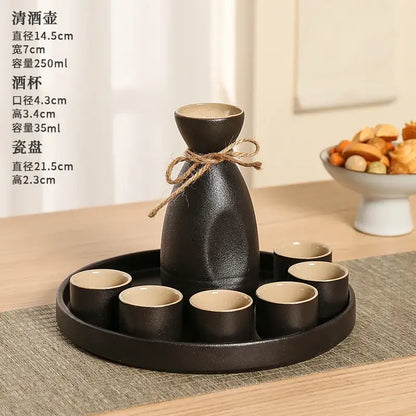 Handcrafted black ceramic wine warmer sake set for dining room