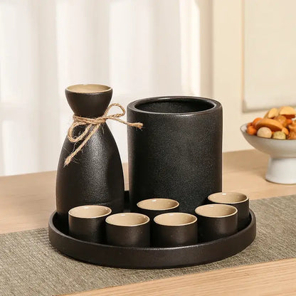 Handcrafted black ceramic wine warmer sake set for dining room