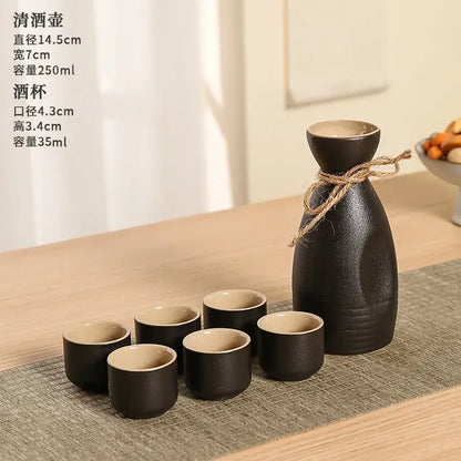 Handcrafted black ceramic wine warmer sake set for dining room