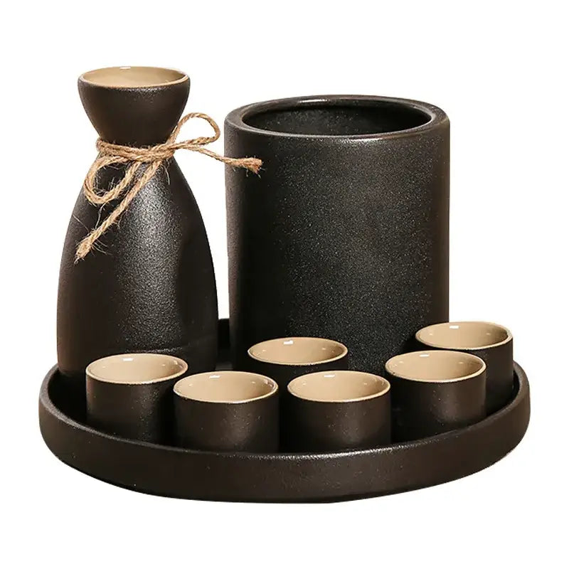 Handcrafted black ceramic wine warmer sake set for dining room