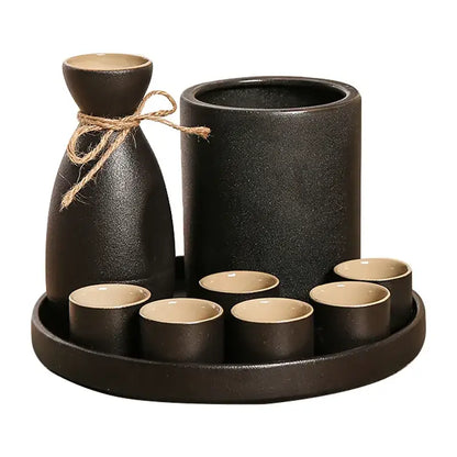 Handcrafted black ceramic wine warmer sake set for dining room