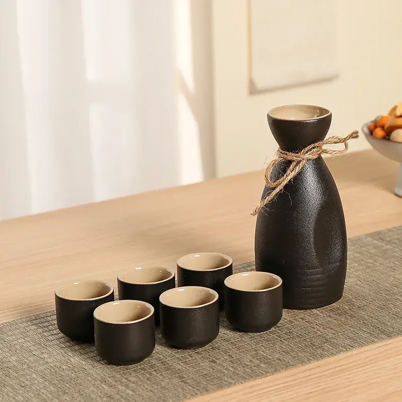 Handcrafted black ceramic wine warmer sake set for dining room