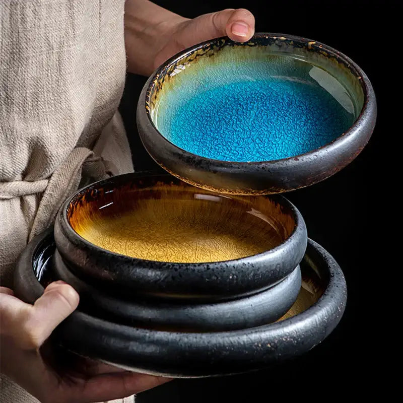 Handcrafted blue & gold ceramic sushi plate dining room tableware