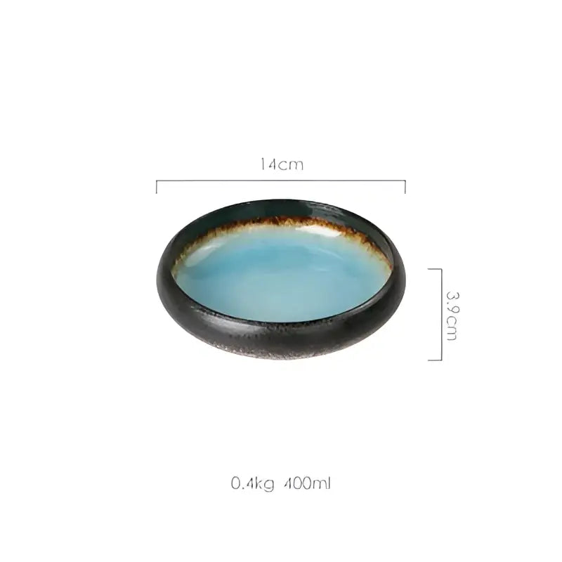 Handcrafted blue & gold ceramic sushi plate dining room tableware