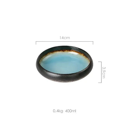 Handcrafted blue & gold ceramic sushi plate dining room tableware