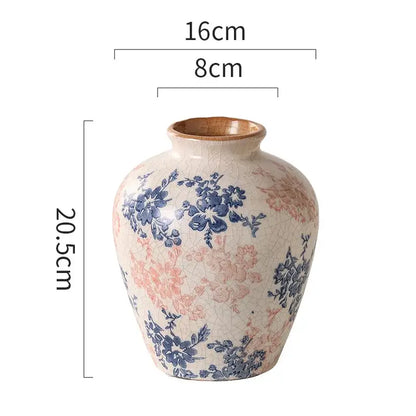 Handcrafted blue & pink white ceramic vase set living room decor