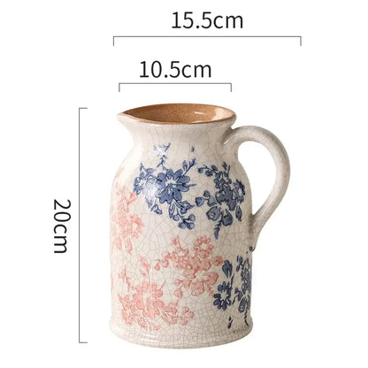 Handcrafted blue & pink white ceramic vase set living room decor