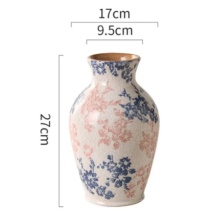 Handcrafted blue & pink white ceramic vase set living room decor