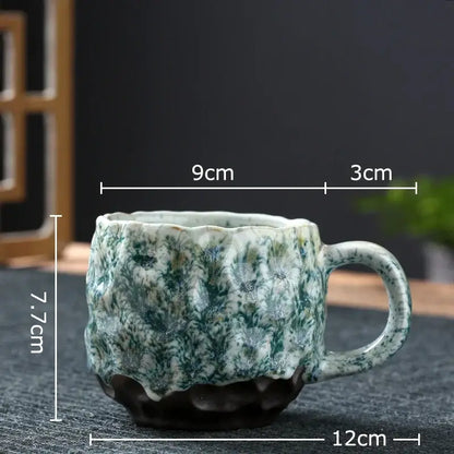 Handcrafted blue & red hammer pattern ceramic mug set dining room