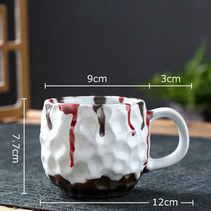 Handcrafted blue & red hammer pattern ceramic mug set dining room