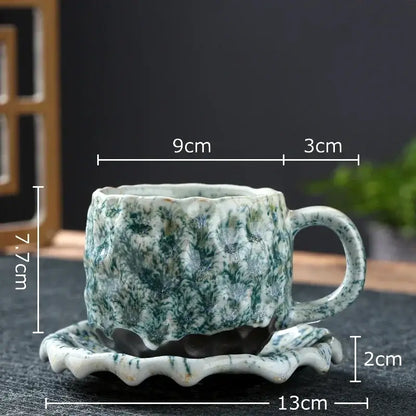 Handcrafted blue & red hammer pattern ceramic mug set dining room