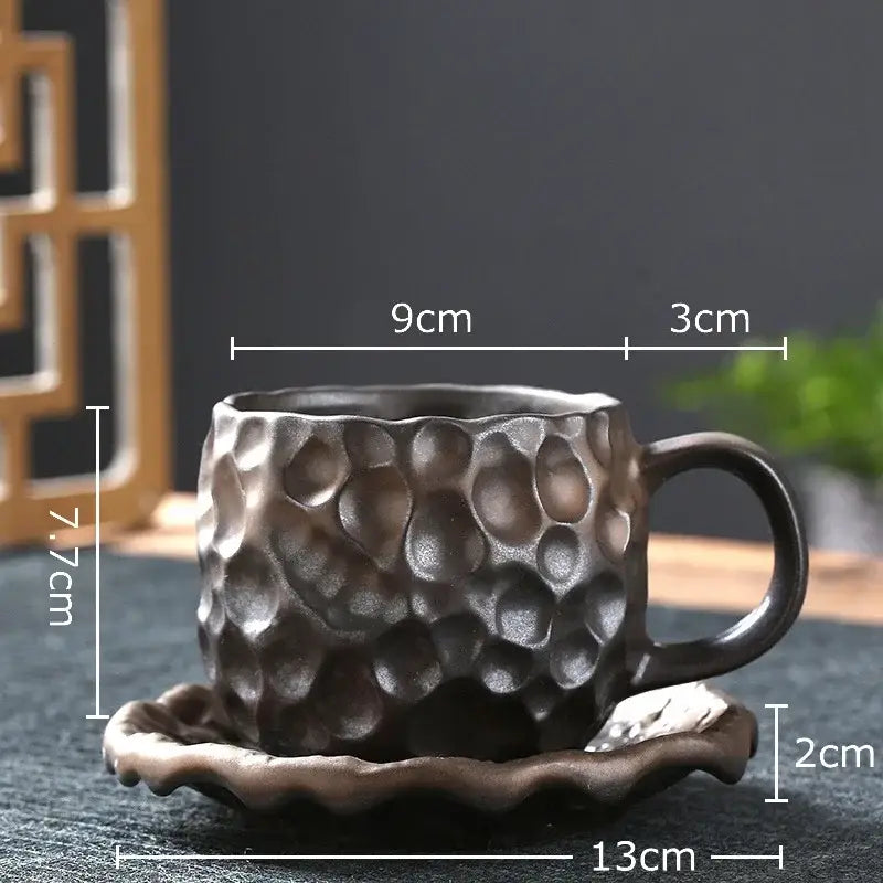 Handcrafted blue & red hammer pattern ceramic mug set dining room