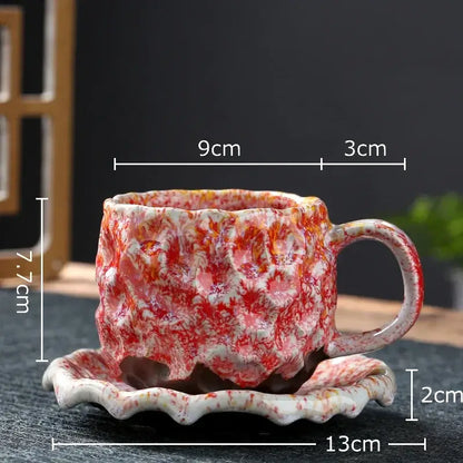 Handcrafted blue & red hammer pattern ceramic mug set dining room
