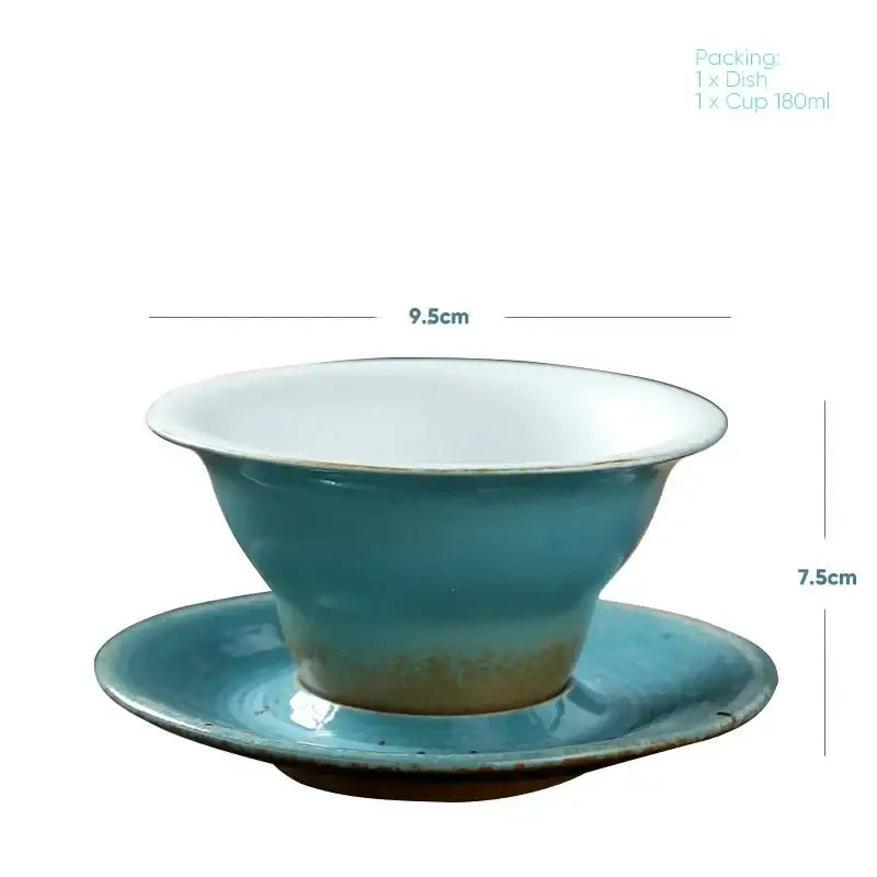 Handcrafted brown & amber ceramic latte coffee cup and saucer dining room