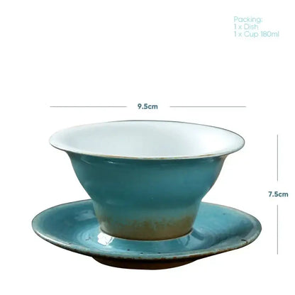 Handcrafted brown & amber ceramic latte coffee cup and saucer dining room
