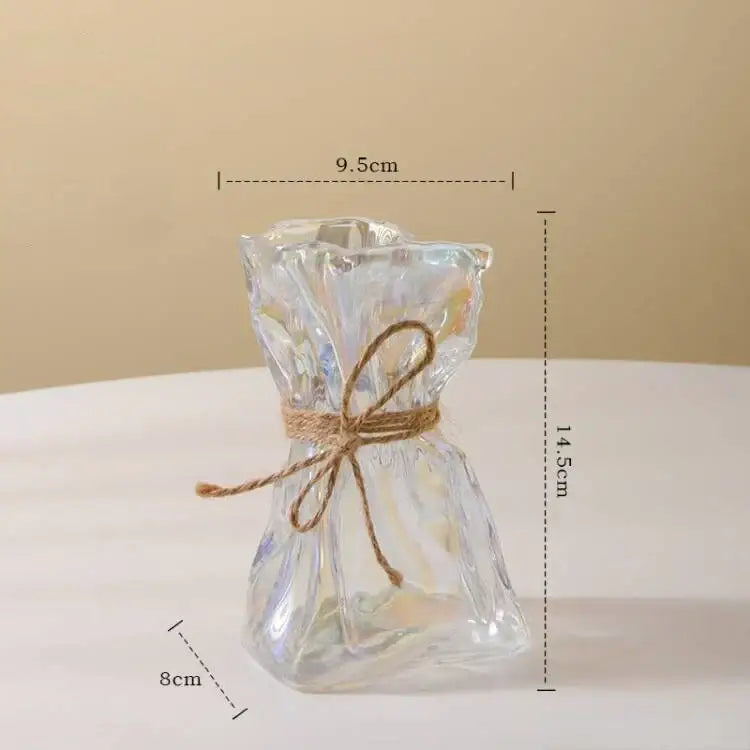 Handcrafted clear glass folded road vase set for living room decor