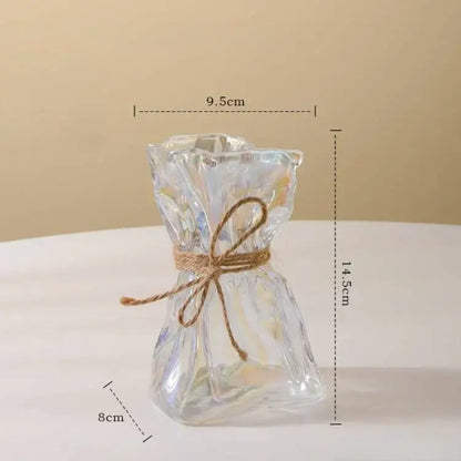 Handcrafted clear glass folded road vase set for living room decor