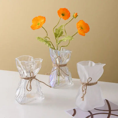 Handcrafted clear glass folded road vase set for living room decor