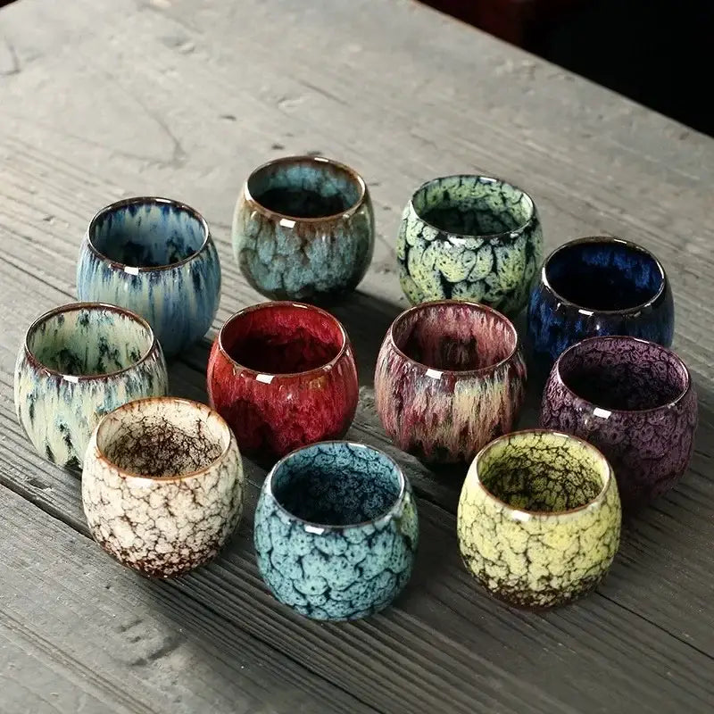 Handcrafted colorful egg style ceramic tea cup set dining room