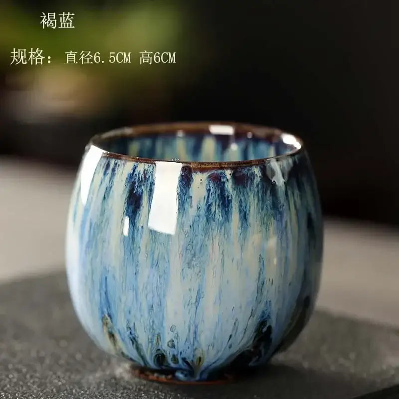 Handcrafted colorful egg style ceramic tea cup set dining room